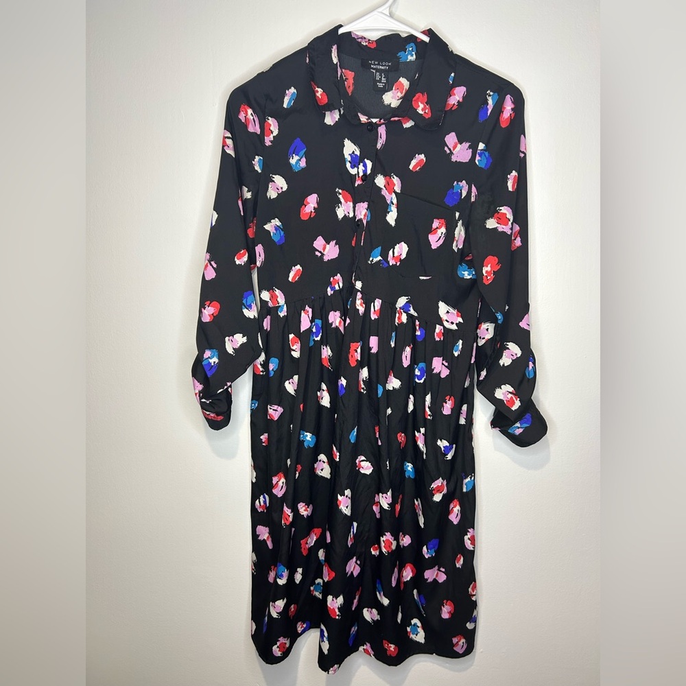 New Look Maternity Mid Length Abstract Pattern Black Dress US Size 4